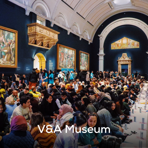 Open Ifar at Victoria and Albert Museum (V&A) where 500 people gathered to break fast during Ramadan 2023.